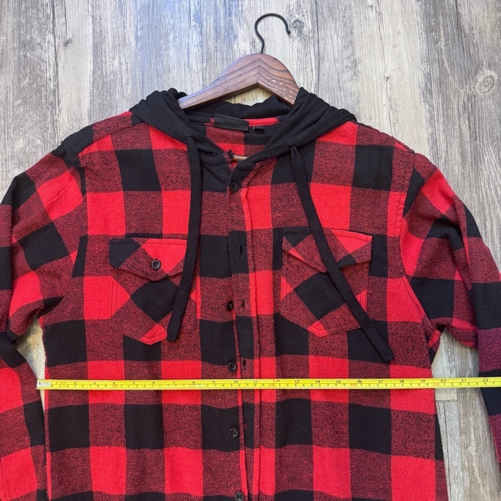 Reccess Red and Black Plaid Hoodie Shirt 100% Cotton Men’s Size Medium - Picture 7 of 9